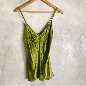Beautiful Green Silk Camisole with  Brass details